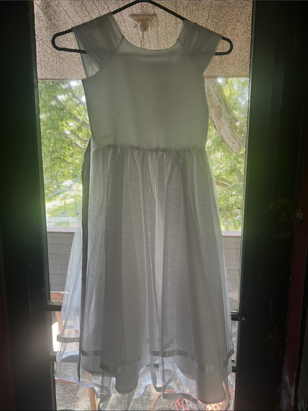 Us Angels White Satin Bodice and Tulle Skirt Flower Girl Dress